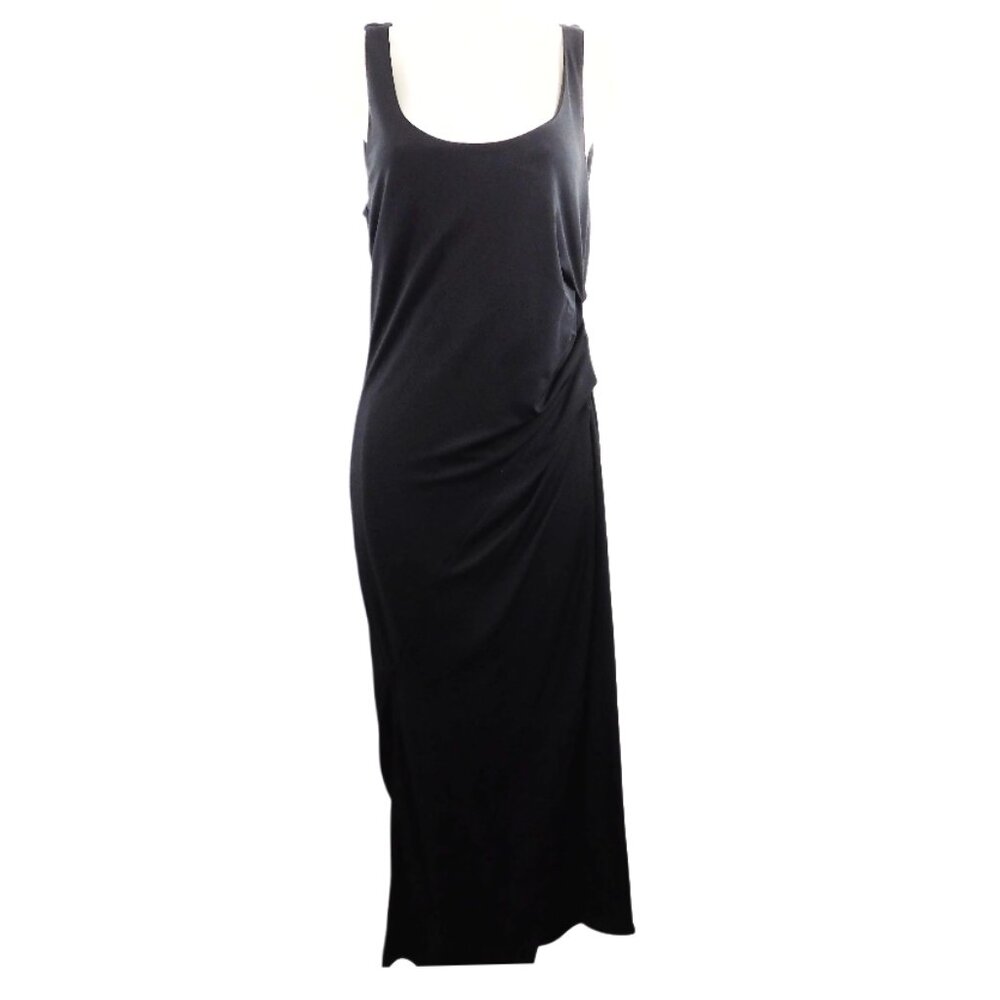 Helmut Lang Draped Black Maxi Dress – Size M‎ – Sleeveless Asymmetric Ruched